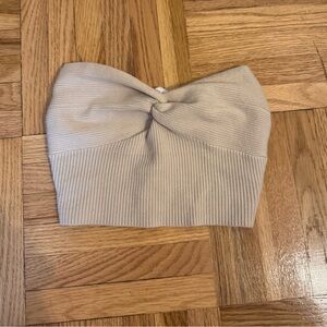 Beige Knotted Ribbed Tube Top